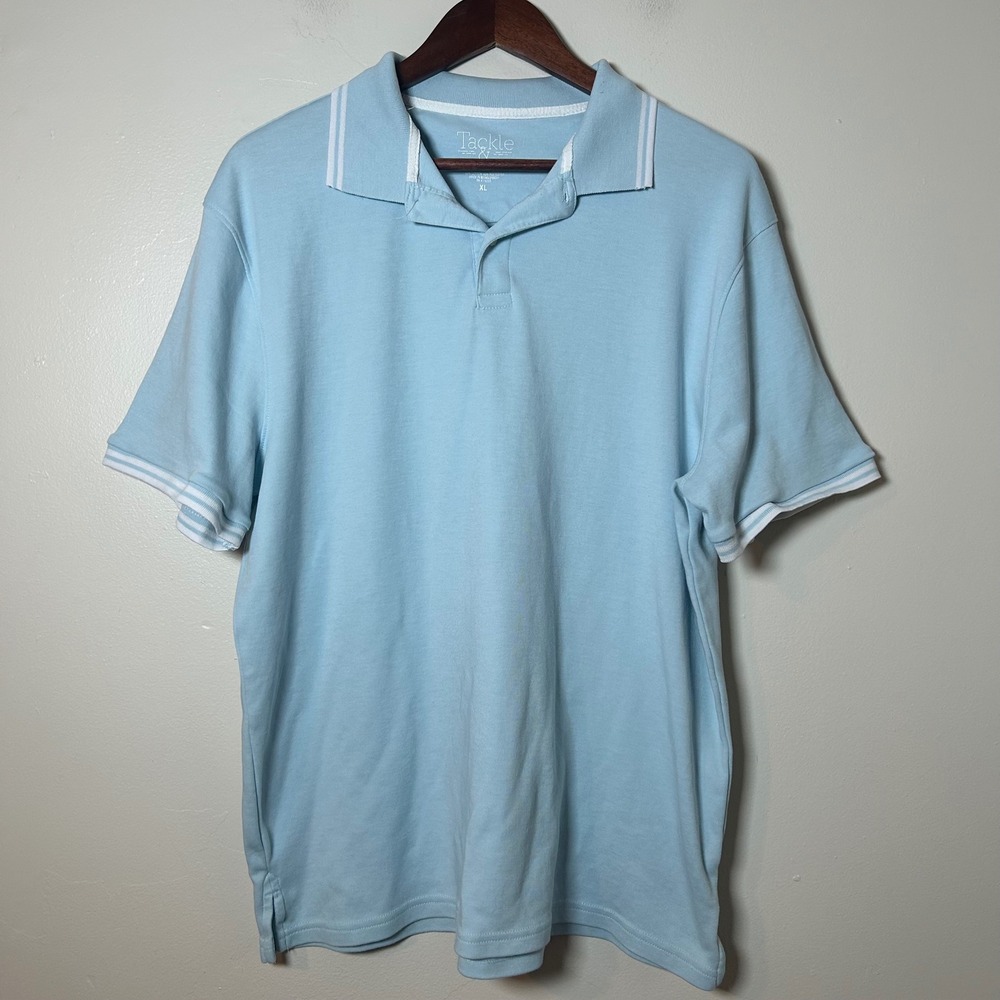 Tackle &‎ Tides Mens XL Light Blue Polo Shirt Short Sleeve Collared Casual